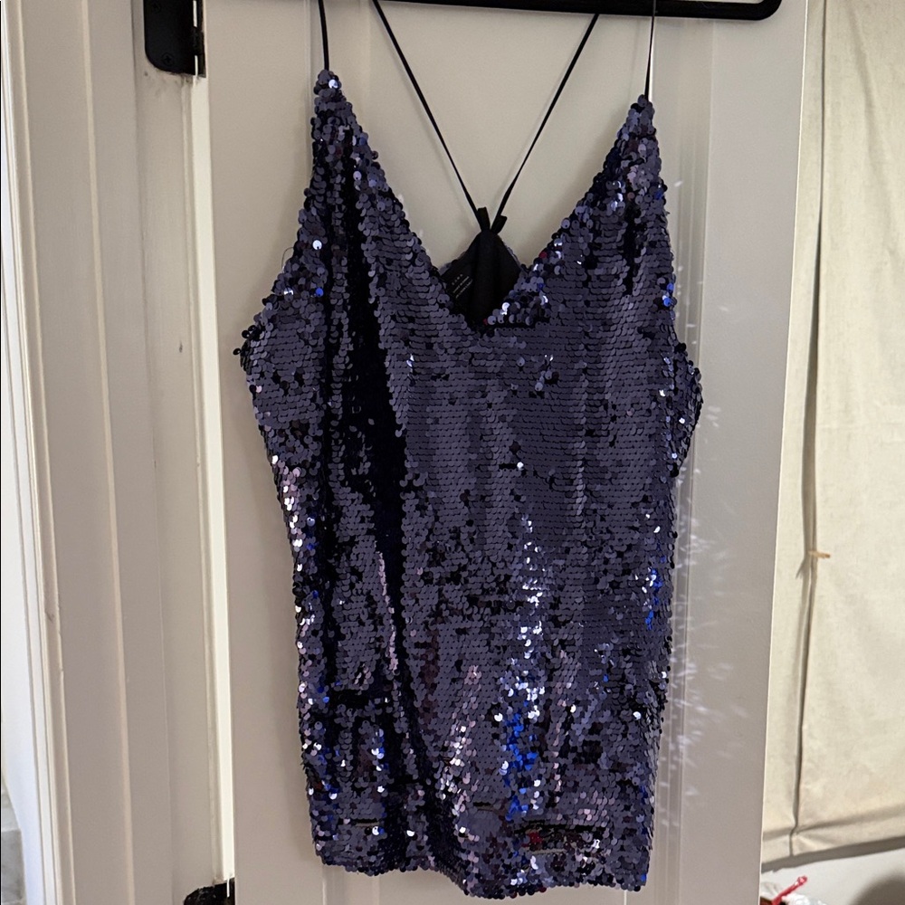 Zara Black and Purple Sequin Top